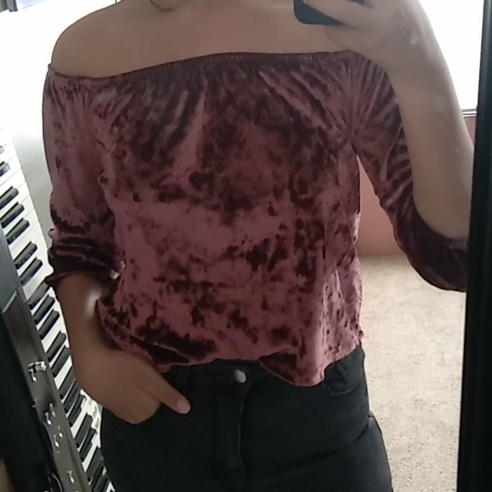 Pink Cropped Long Sleeve Off Shoulder